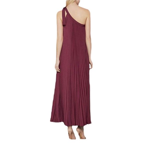 BCBGMAXAZRIA Boho Pleated Strapless Tie-Shoulder Maxi Burgundy S - Picture 3 of 5